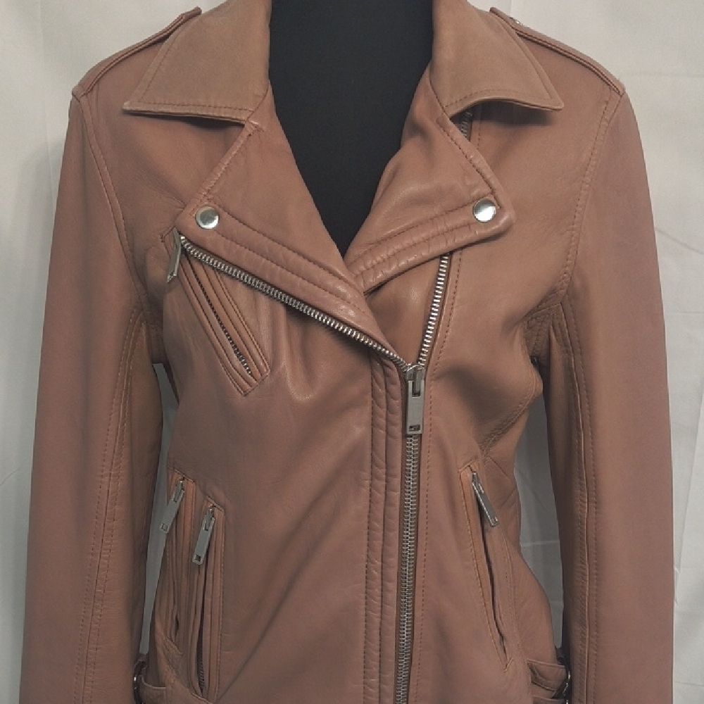Amaryllis Women's Lambskin Leather Moto Jacket in Blush Color